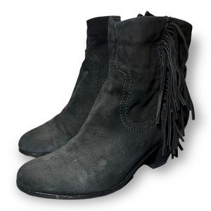 Sam Edelman Women's Louie Ankle Fringe Bootie Boot Suede Size 8 BLACK